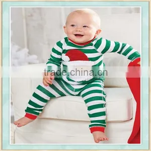 Kids Boy 100%cotton Pajamas Green Stripes Santa Claus Applique Christmas Clothing for Children thumbnail-1