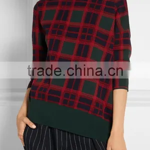 Custom Check Pattern Ladies Pullover Hot Sale Sweater Factory in China thumbnail-3