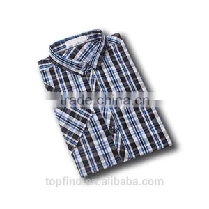 Popular Africa Market Short Sleeve Check Pattern Mens Shirt Design With Customised Logo for Oem thumbnail-2