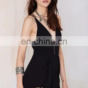 Dongguan Manufacturer Black Plain Romper Tassel Sexy Adult Romper Pattern for Ladies thumbnail-3