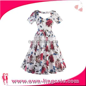 Women Casual One Piece Dress in Floral Print Audrey Hepburn 50s 60s Women Floral Dress thumbnail-1
