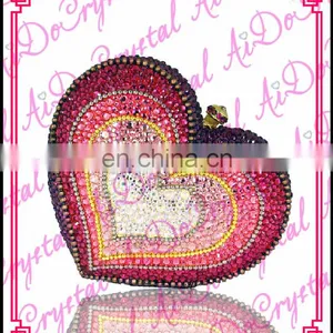 Aidocrystal New Designer Bling Handmade Colorful Crystal Heart Shape Ladies Clutch Handbags thumbnail-1