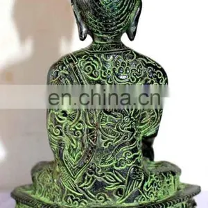 Old Tibetan Brass Sating Buddha Statue Medicine Blessing Buddhism Art Ethnic God Buddha Statue Buddhism Bodhisattva Sakyamuni thumbnail-6