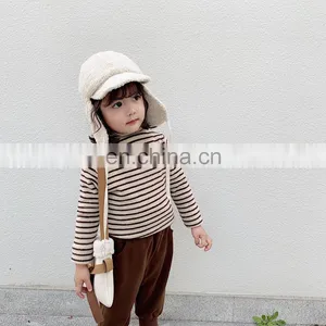 4097/Hot Selling Various Color Warm Stripe Kids Undershirt Wholesale Autumn Winter Girls Top thumbnail-4