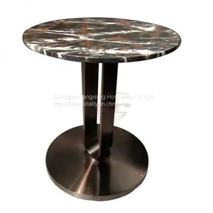 Hotel Table With Stone Top and Metal Base thumbnail-1