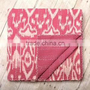 Pink Ikat Kantha Quilt Handmade Bedding GUDARI Handstiched Patch Work Vintage Kantha Quilt thumbnail-1