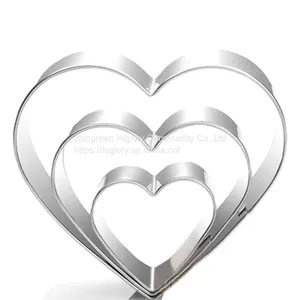 3Pcs Different Size 3d Diy Mousse Fondant Baking Custom Heart Shape Stainless Steel Cake Mould thumbnail-3