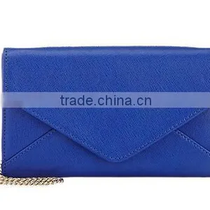 Royal Blue Saffiano Leather Evening Clutch Bags With Chain Lady Hand Bag Genuine Leather Wallet thumbnail-2