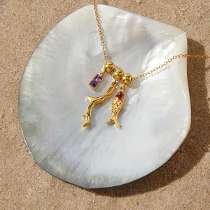 Gold Plated Stainless Steel Dolphin Pendant Necklace for Women Ocean Charm Necklace Waterproof Hypoallergenic Jewelry Wholesale thumbnail-4