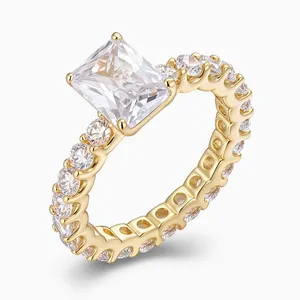 Shining Star Jewelry Luxury Big Main Stone Diamond Emerald Cut Tennis Ring Women thumbnail-2