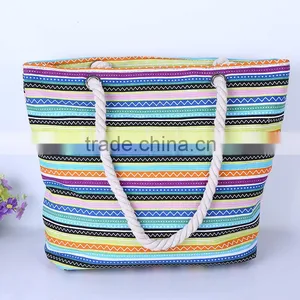 Stripe Handbag Full Color Canvas Women Bag White Geometric Patterns Atmospheric Canvas Handbags on Sale thumbnail-3