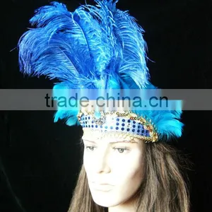 Carnival Headdress Hand Painted(blue Color)Female Headdress With Feather thumbnail-3