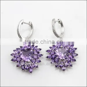 925 Sterling Silver Natural Gemstone Amethyst Rhodium Plated Jewelry CZ Earring thumbnail-1