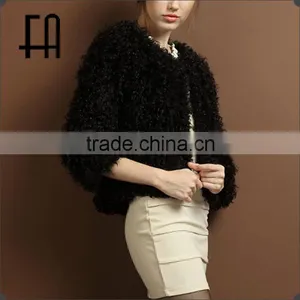 Factory Price Wholesale Fashion Lady's Lamb Fur Knitted Jacket thumbnail-1