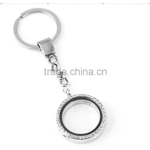 Charming Elegant Silver Plated Lanyard Floating Charm Locket Stylish Round Alloy Blank Photo Keychain thumbnail-6