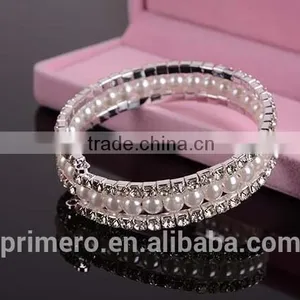 Fashion 2 Rows Stack Pearls Rhinestone Stretch Bracelets Bangles Jewelry thumbnail-6