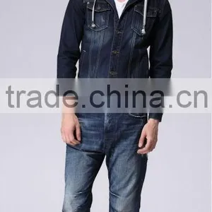 Denim Jacket Shop Fashion Plain Zipper Men's Denim Jacket With Fleece Hoody thumbnail-2