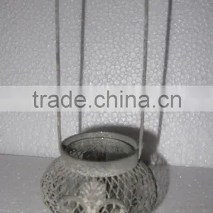 KS4318F- Round Metal Wire Basket Candle Lantern W/hanger thumbnail-1