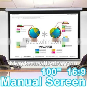 100 16:9 Manual Pull Down Projector Screen Selflocking Matte White Theater Video thumbnail-1