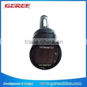 Red Digital Car Voltmeter 12V 24V Cigarette Lighter Voltmeter Thermometer thumbnail-2