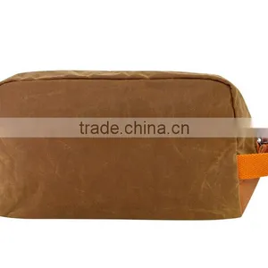 Custom Khaki Waxed Canvas Dopp Kit With Leather Trim thumbnail-3