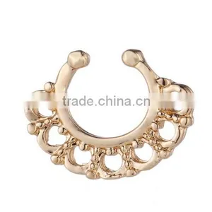 Fake Crystal Septum Hoop Ring Nose Body Piercing Jewelry Gold Rose thumbnail-2