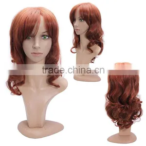 Women's Half Wig Cheap Synthetic Medium Wavy Red Hair Wig For Black Women Heat Resistant Realistic Fake Hair thumbnail-1