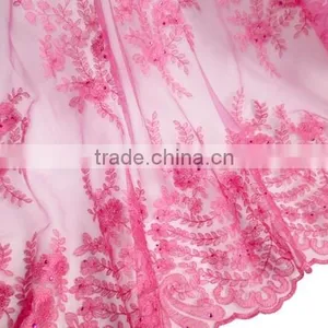 Watermelon Red Popular Pattern French Lace /African Stones Net Lace Fabric/ Embroidery Lace thumbnail-4