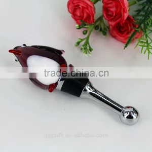 Handmade Glass Penguin Shaped Murano Glass Wine Stoppers for Christmas Decoration thumbnail-1