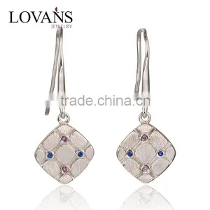 Cheap Made In China Piercing Square Spinel And Ruby Silver Earrings thumbnail-1