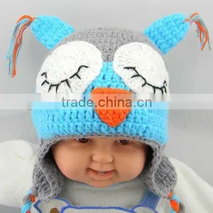 Newborn Baby Crochet Owl Ear Flat Beanie Hat FCK-119290850 thumbnail-1