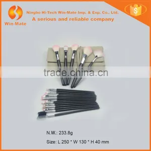 18pcs Custom Logo Pink&white Nylon Hair Shiny Black Wooden Handle in Khaki pu Bag Cosmetic Brush Set thumbnail-1