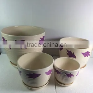 4 Piece High Quality Small Ceramic Pots With Different Pattern Ceramic Plant Pot Pottery thumbnail-1