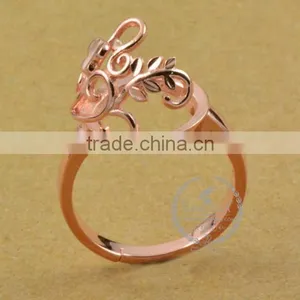 12mm 925 Sterling Silver Rose Gold Leaf Branch Round Bezel Ring Base Blank Supplies DIY Findings 1216004 thumbnail-2