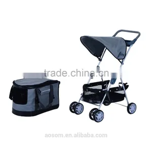 Pawhut Gray 4 Wheels Pet Stroller Awning Trolley Pushchair Carrier Dog Cat Foldable Buggy thumbnail-4