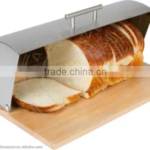 Stainless Steel Bread Bin With Wooden Base thumbnail-1