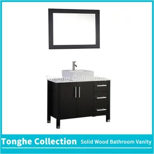 China Solid Wood Bathroom Cabinetry Espresso Painting White Stone Top thumbnail-1