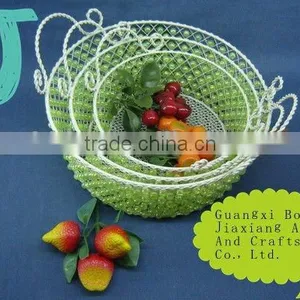 Round Wire Decorative With Green Pearl Fruit Handle Basket thumbnail-1