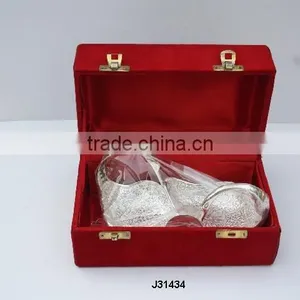 Silver Plated Two Compartment Duck Bowl Made in Brass With in a Red Velvet Box thumbnail-1