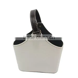 Faux Leather Magazine Basket Storage Basket, White thumbnail-1