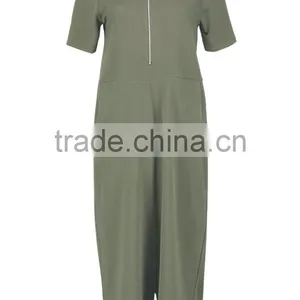 Custom Printing One Piece Jumpsuit Women Short Sleeve Loose Jumper Style Culotte Zippered Jumpsuit Wholesale thumbnail-3