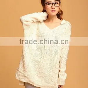 OEM Ladies Fashion Long Sleeve Loose Thin Knitting Woman Hooded Sweater thumbnail-1