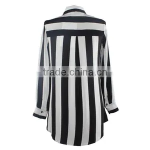 Women's Fashionable Direct Manufacturer Long Sleeves Office Striped Blouse White Black thumbnail-5