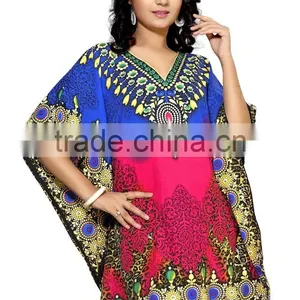 2016 Latest Fashion Women's Turkish Chiffon Beachwear Digital Print Kaftan thumbnail-1