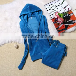 Women Velvet Suit Velour Track Suit Lady Hoody Sweater OEM China thumbnail-4