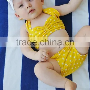 Hot Sale!Baby Girl Swimwear White Polka Dots Clothes Set Yellow Bikini Beauty Product for 0-6 ys Girls thumbnail-1