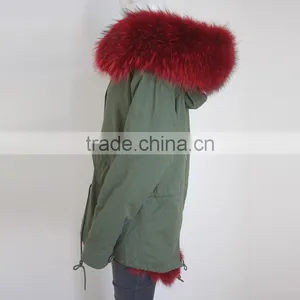 Myfur Newest Factory Price Cotton Army Green Fur Parka Jacket With Real Fox Fur Lining thumbnail-3