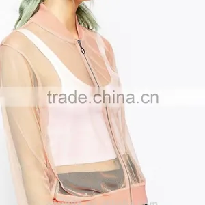 2017 OEM China Manufacturer Sheer Mesh Bomber Jacket With Zipper thumbnail-2
