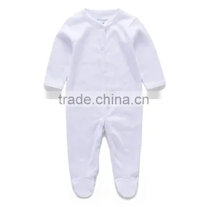 Baby White Footed Cotton Rompers Onesie Long Sleeve 3 Months White Plain Colour Bodysuit thumbnail-1