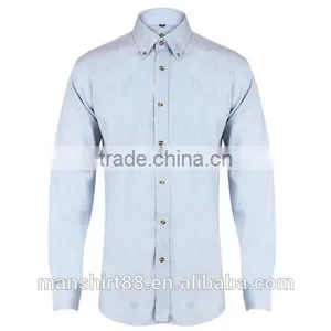Light Blue /navy Blue Button Downs Slim Fit Denim Men Shirt thumbnail-1